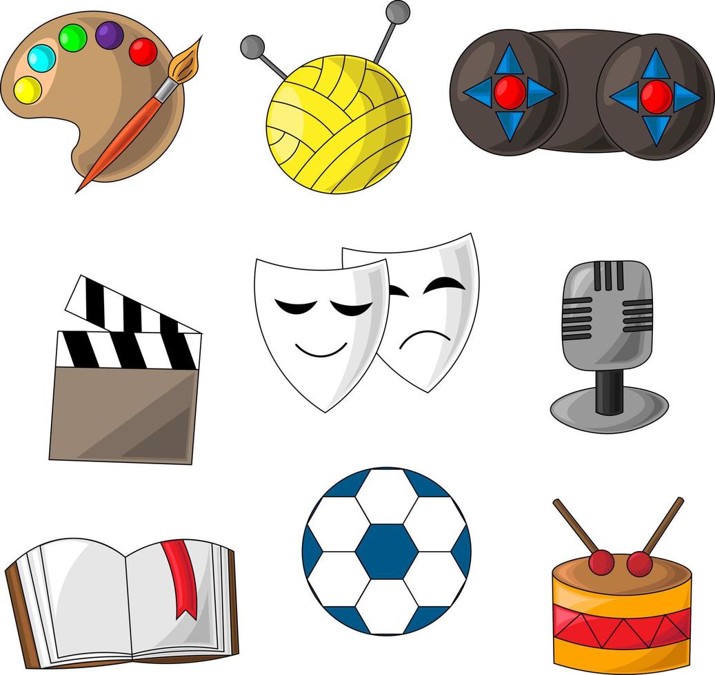 iconos de color sobre el tema de las aficiones y la creatividad vector