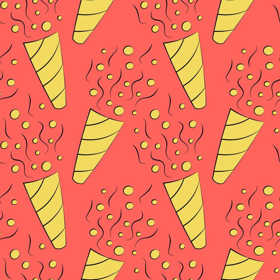 Seamless vector pattern with outline yellow Party cracker