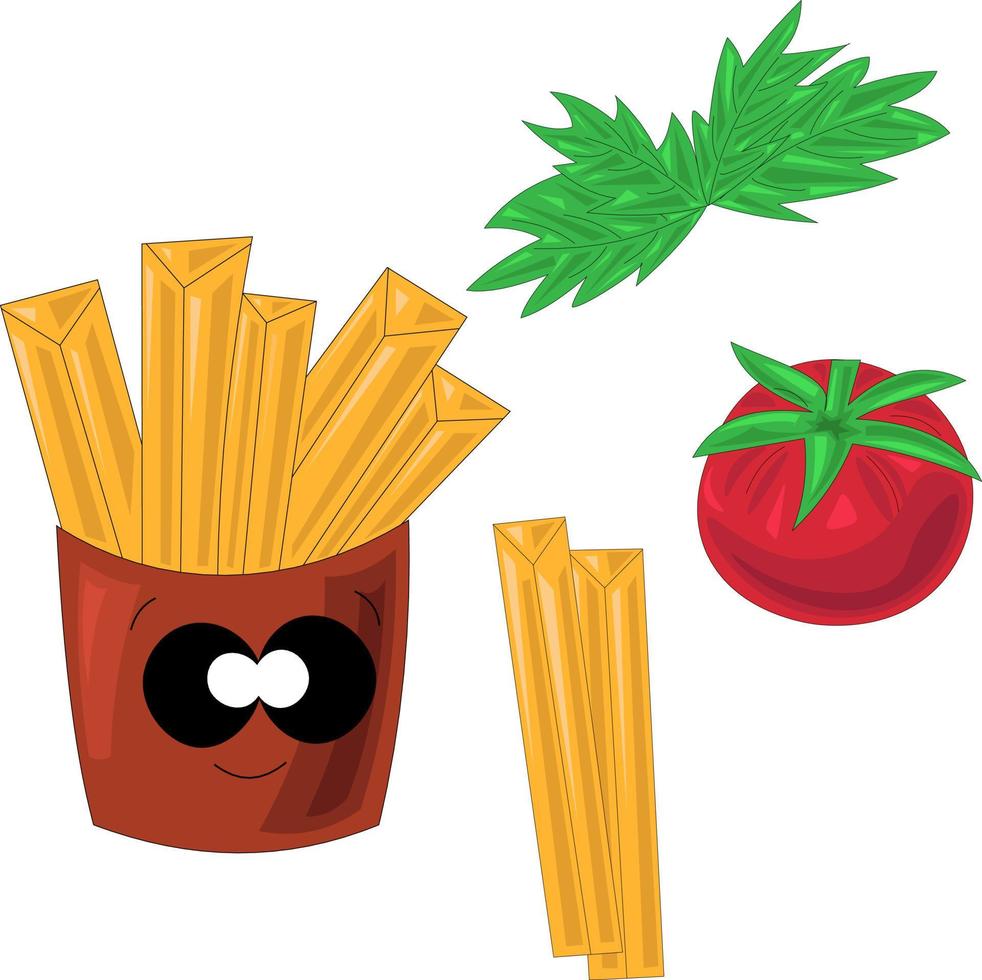 ingredientes para hacer papas fritas sabrosas, grandes y rápidas vector