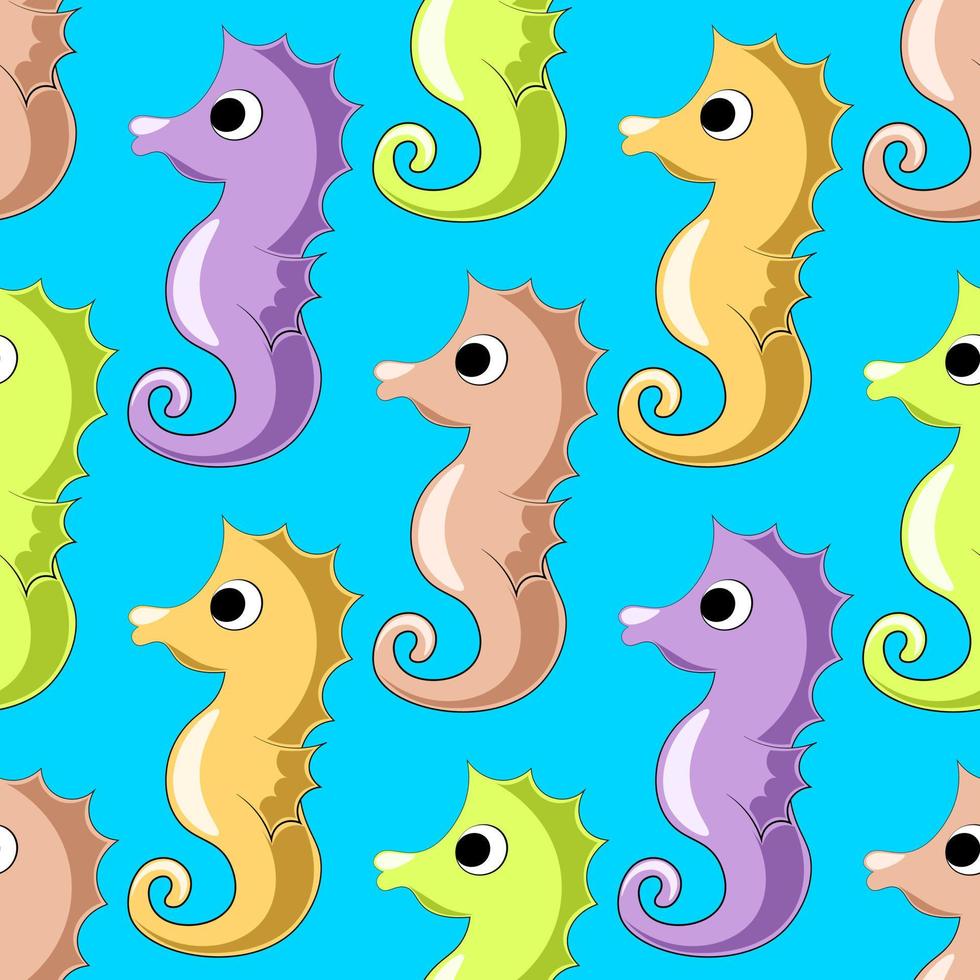 Seamless vector pattern with color little seahorse