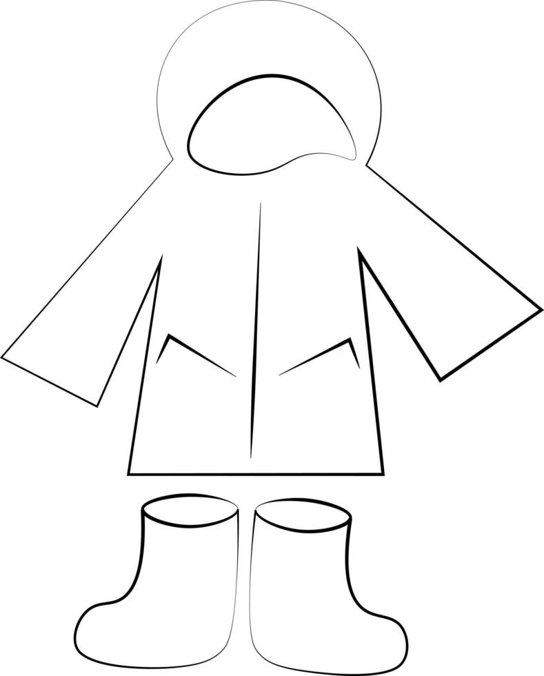 Single element Raincoat and Boot. Draw illustration in black and white ...