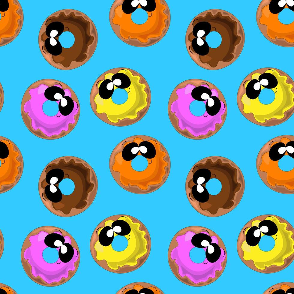 Seamless vector pattern with donut in cartoon style