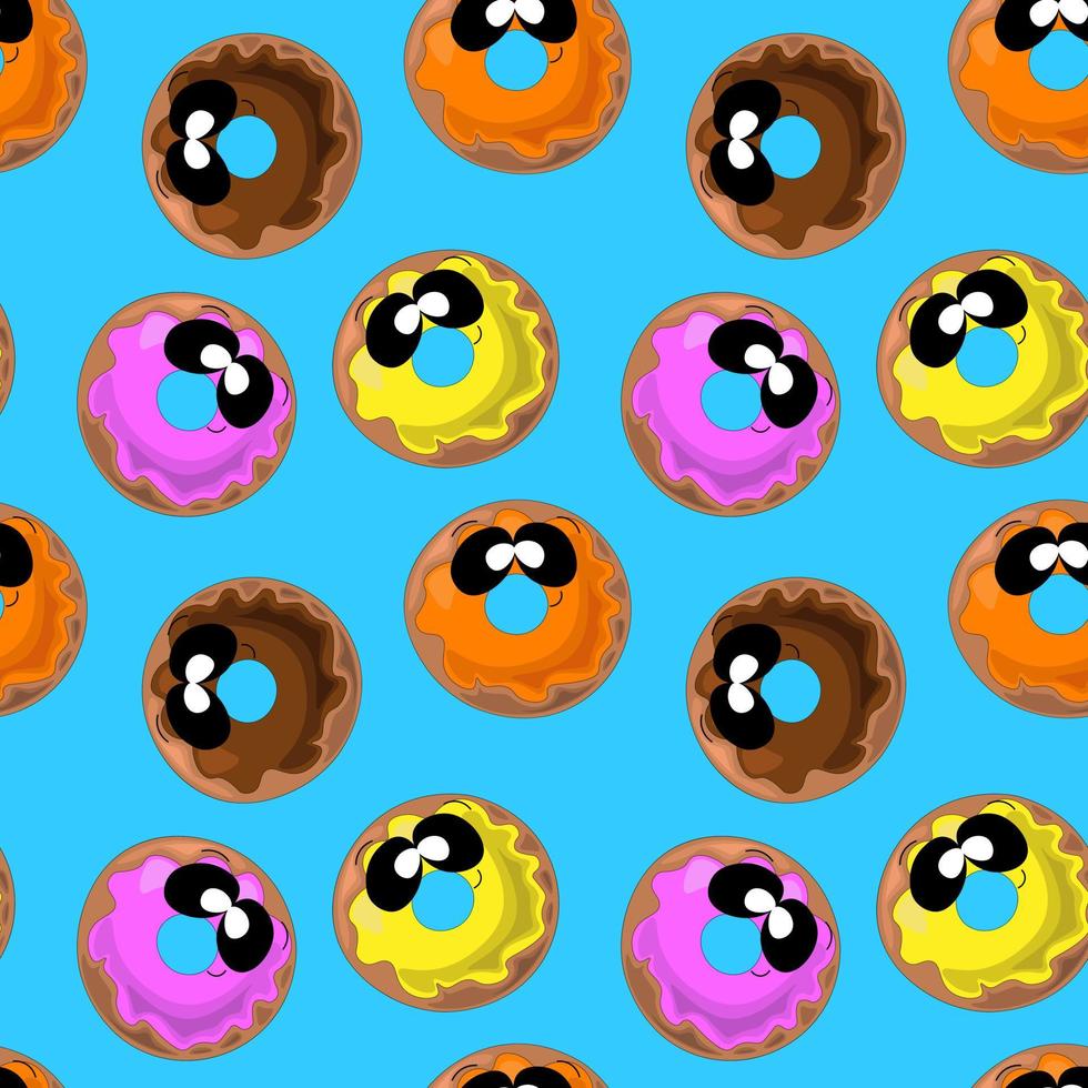Seamless vector pattern with donut in cartoon style