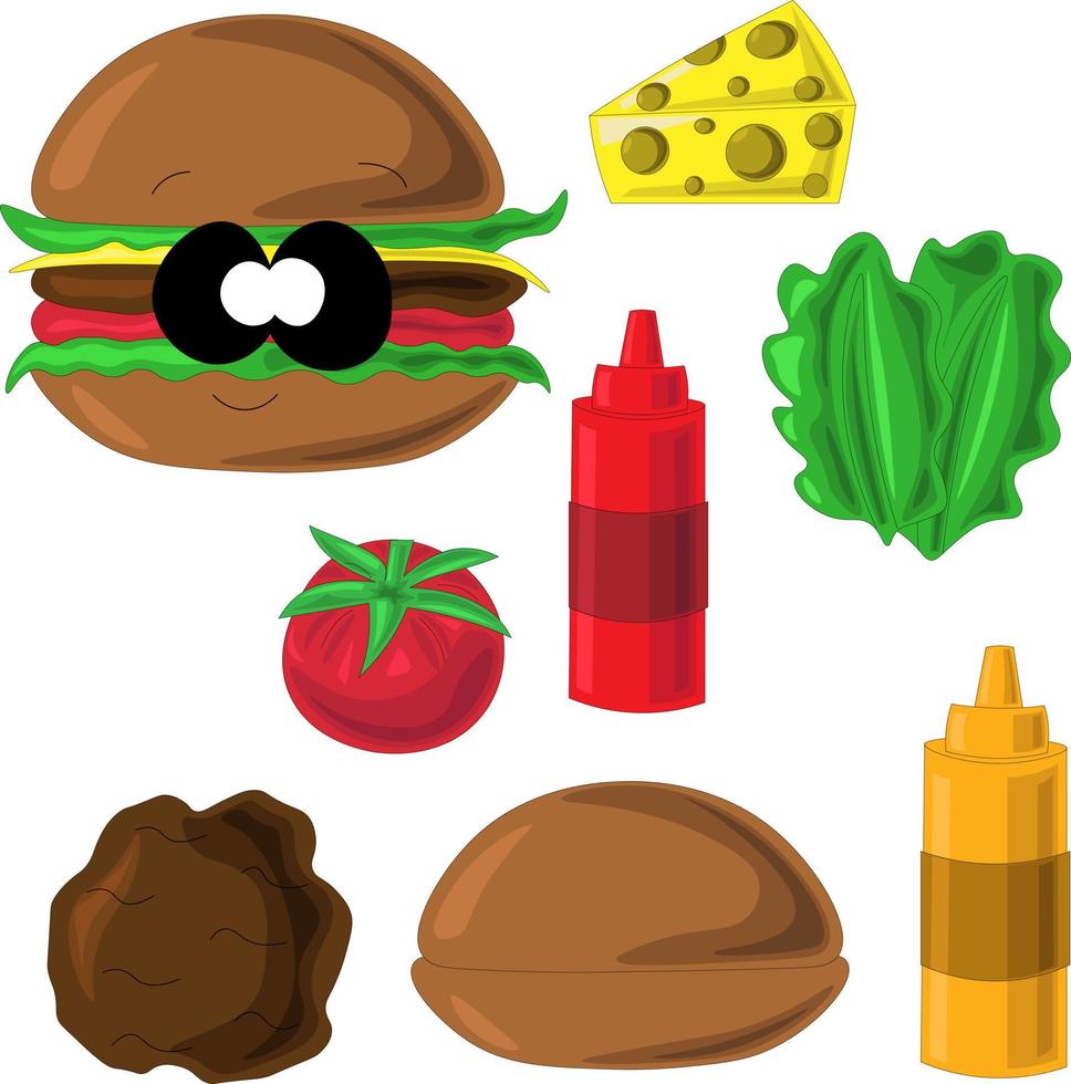 Ingredients for making tasty big juicy Hamburger vector