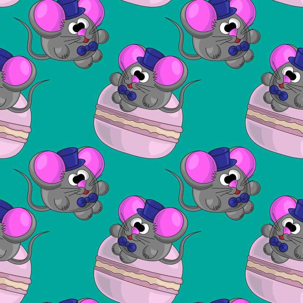 Seamless vector pattern with mouse and macaroon