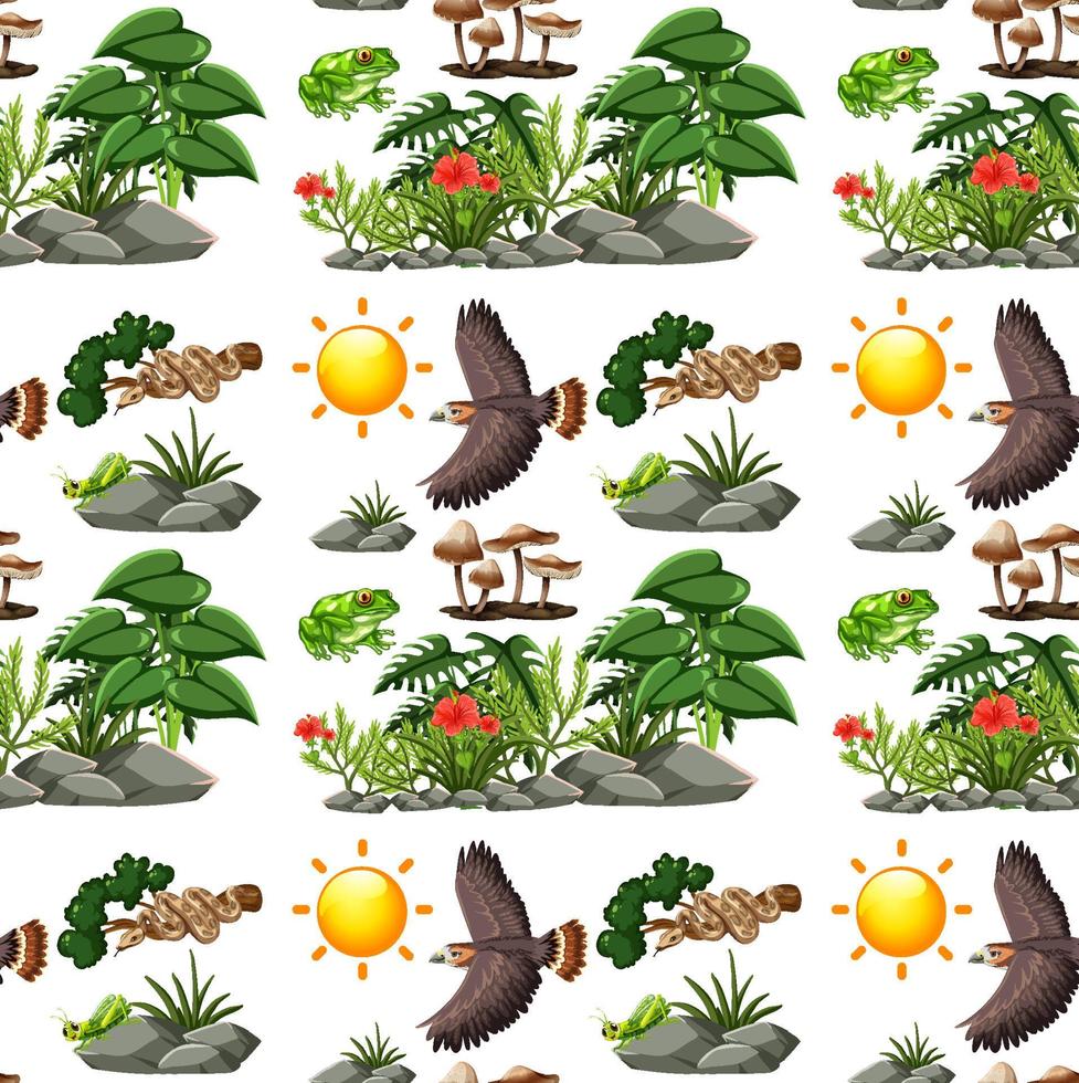 Seamless wild animals and forest elements vector