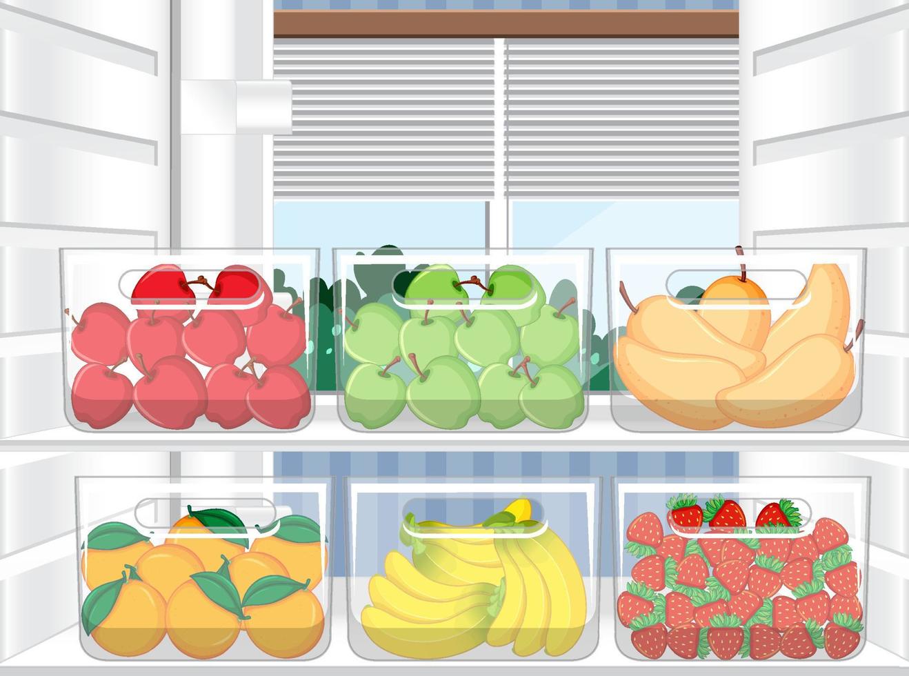 Inside of refrigerator with foods vector