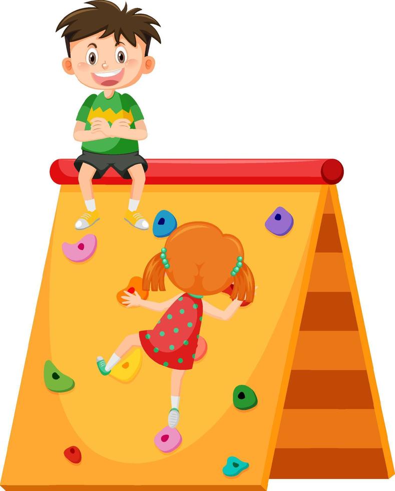 Children climbing wall on white background vector