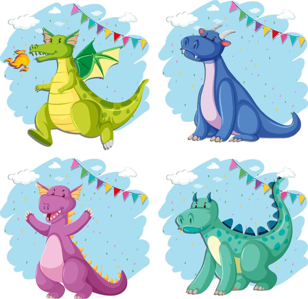 Set of different cute dragons cartoon vector