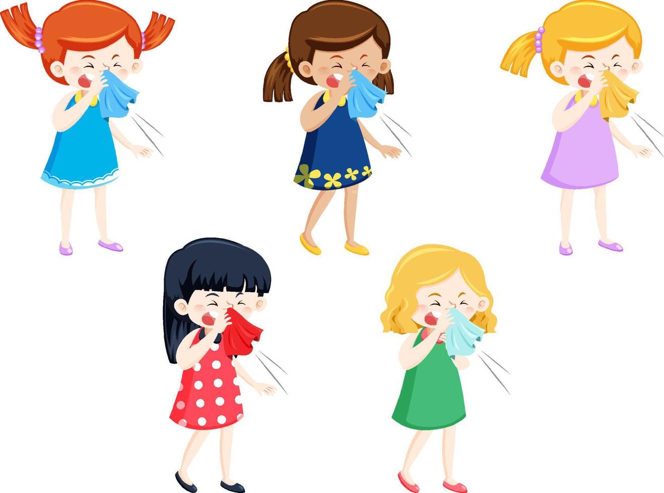 Set of girl getting sick vector