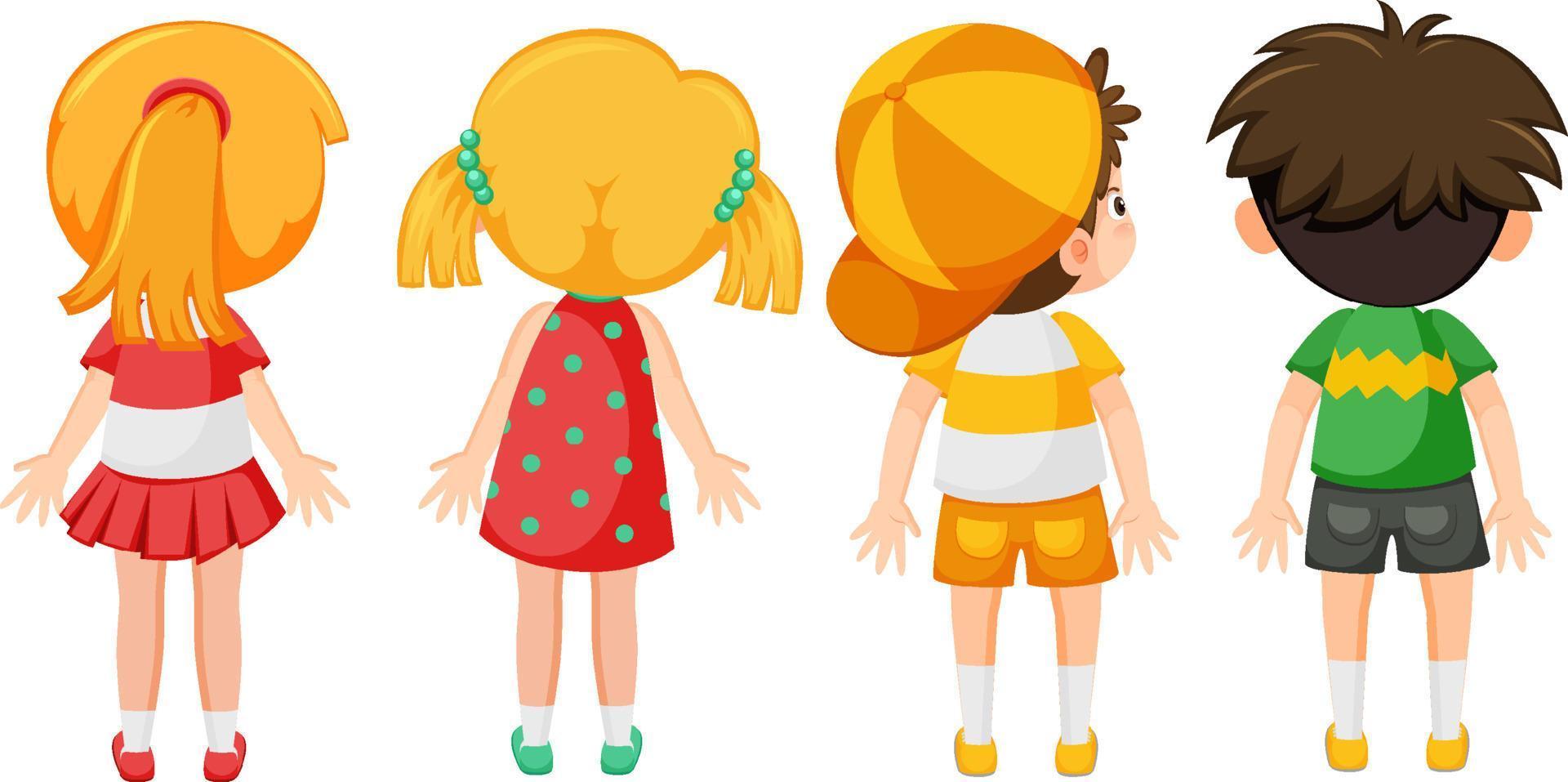 Back of little kids cartoon characters vector