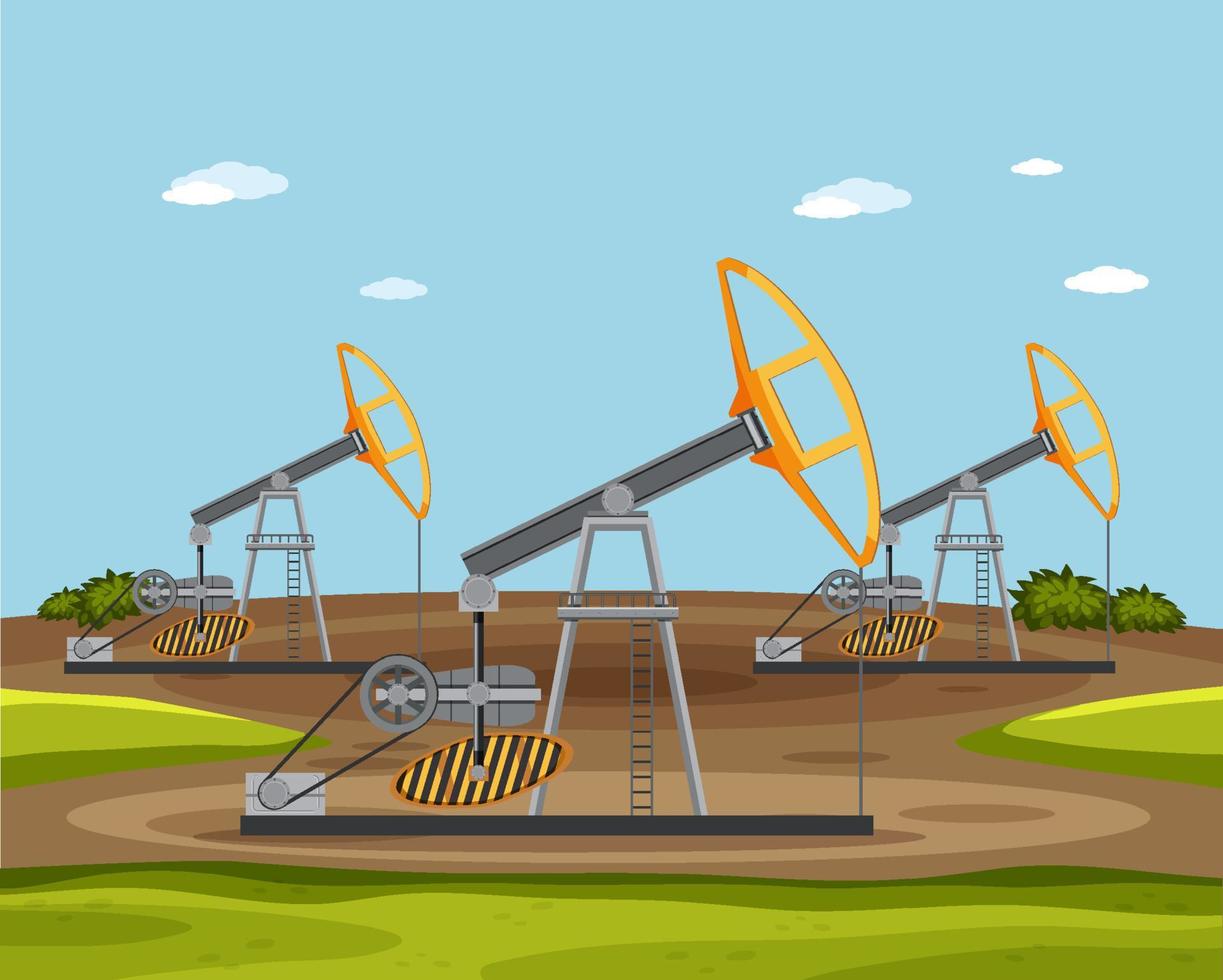 Scene of oil drilling rig vector