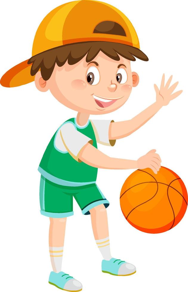 un niño jugando dibujos animados de baloncesto vector