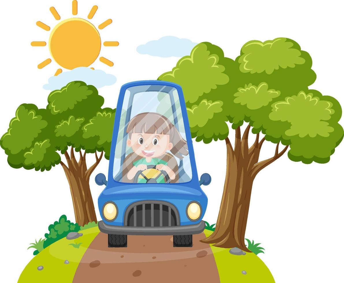 Happy girl driving a car vector