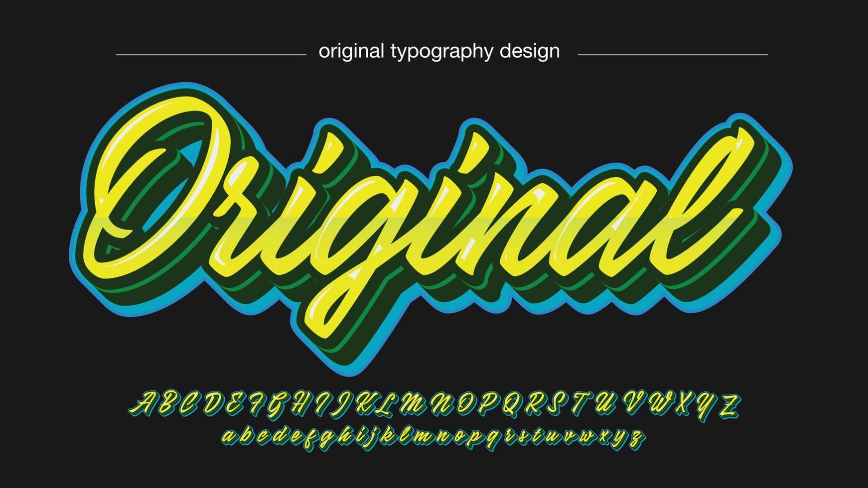 yellow green and blue outline italic calligraphy cursive font vector
