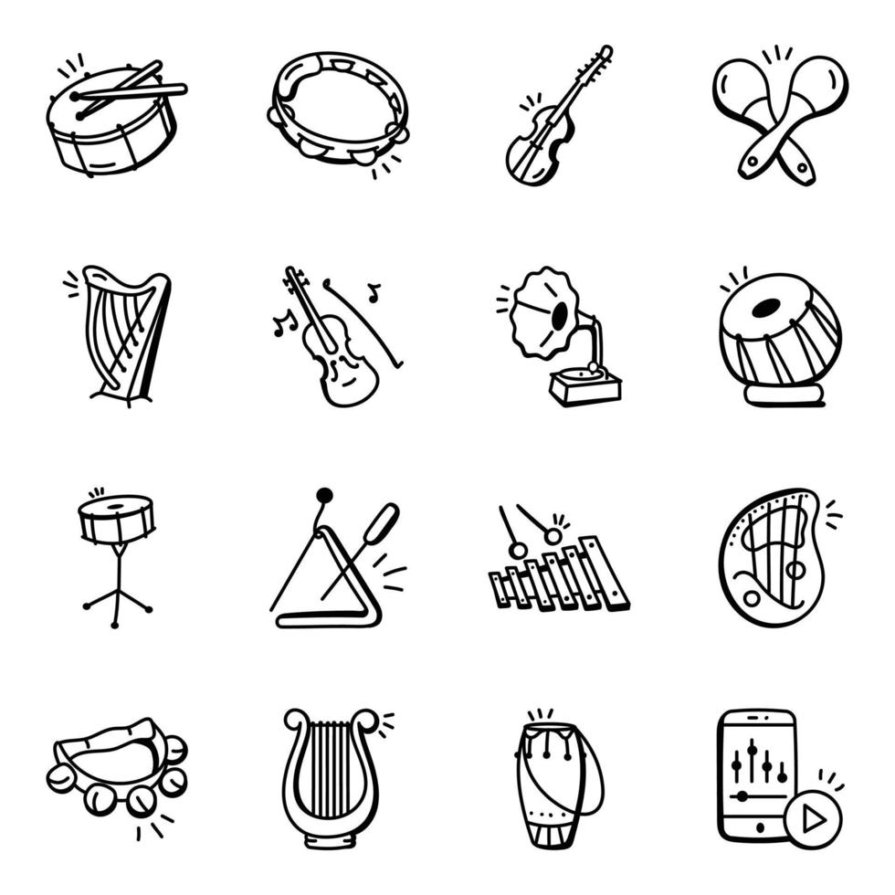 conjunto de iconos de garabatos de música vector