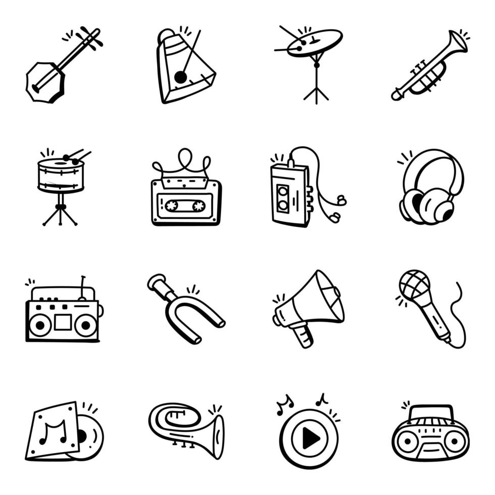 paquete de iconos de doodle de percusión vector