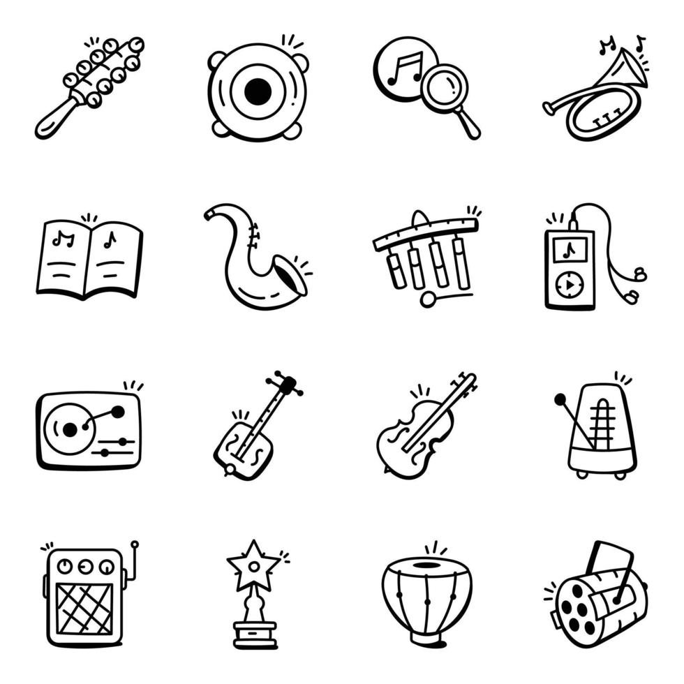 conjunto premium de iconos de doodle de instrumentos de canto vector