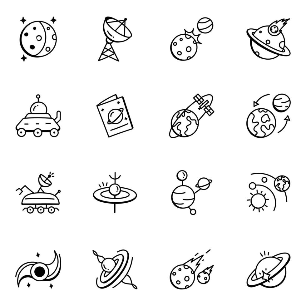 colección de iconos de doodle del sistema planetario vector