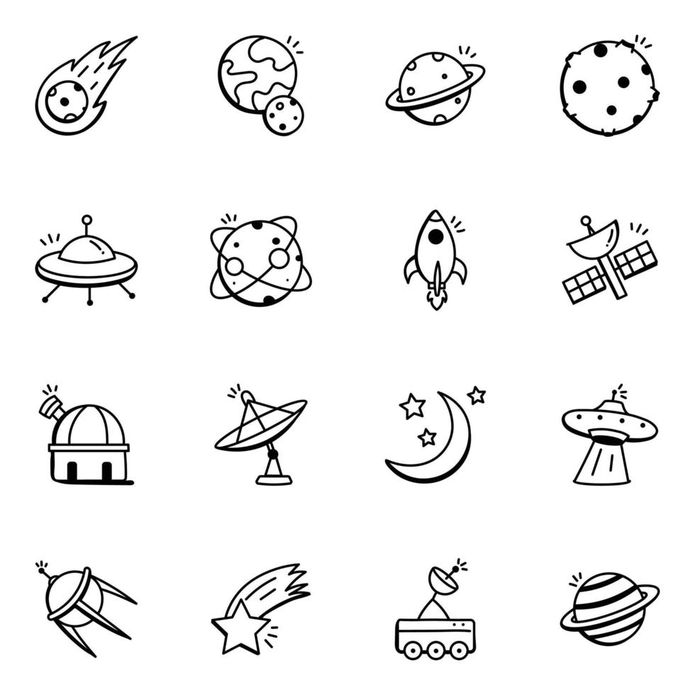 Set of Space Hand Drawn Icons vector