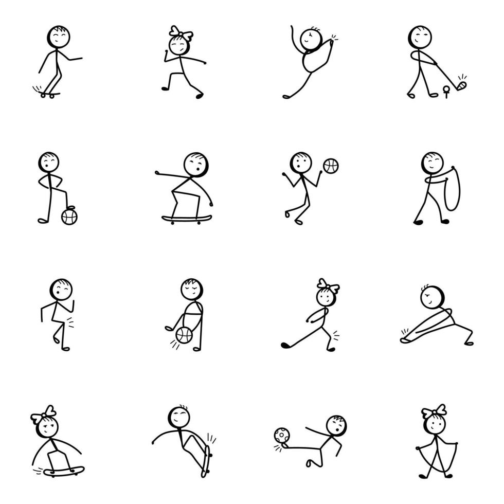 Sport Activities Hand Drawn Stick Figure Icons vector