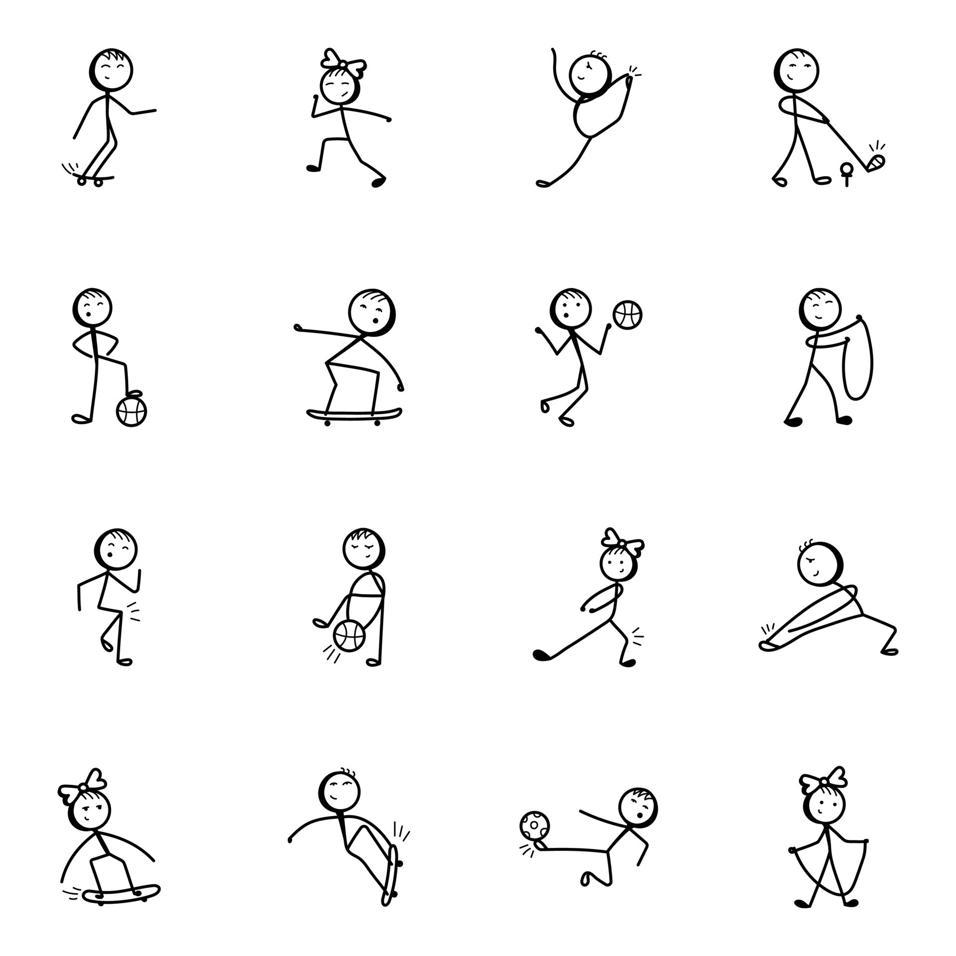 Sport Activities Hand Drawn Stick Figure Icons 7507733 Vector Art at ...