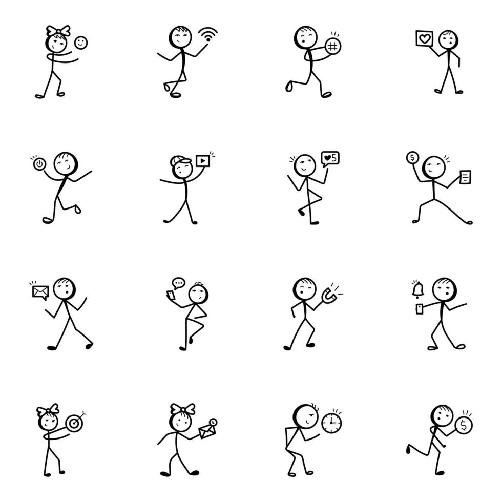 Business and Media Doodle Stick Figure Icons vector
