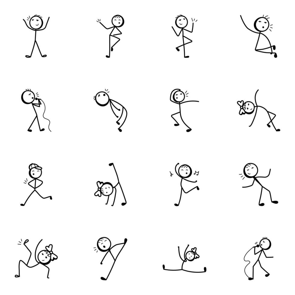 Dance Moves Doodle Stick Figure Icons vector