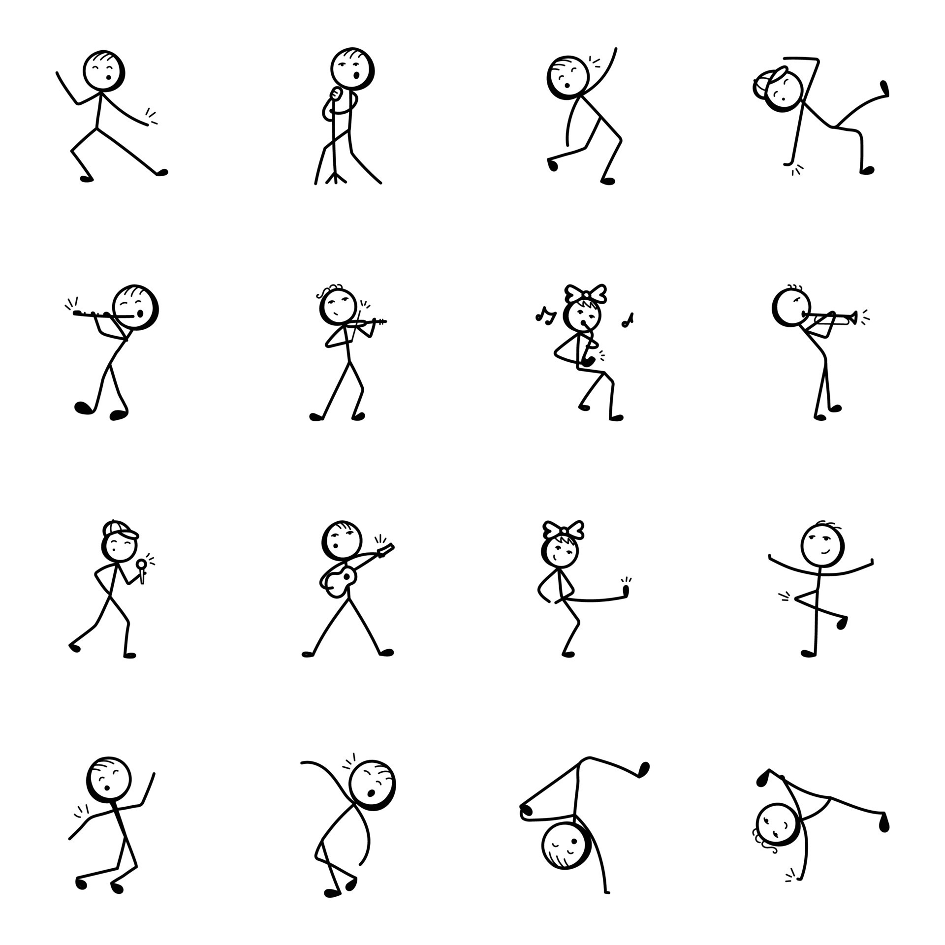 Dancing and Music Stick Figure Sketchy Icons 7507749 Vector Art at Vecteezy