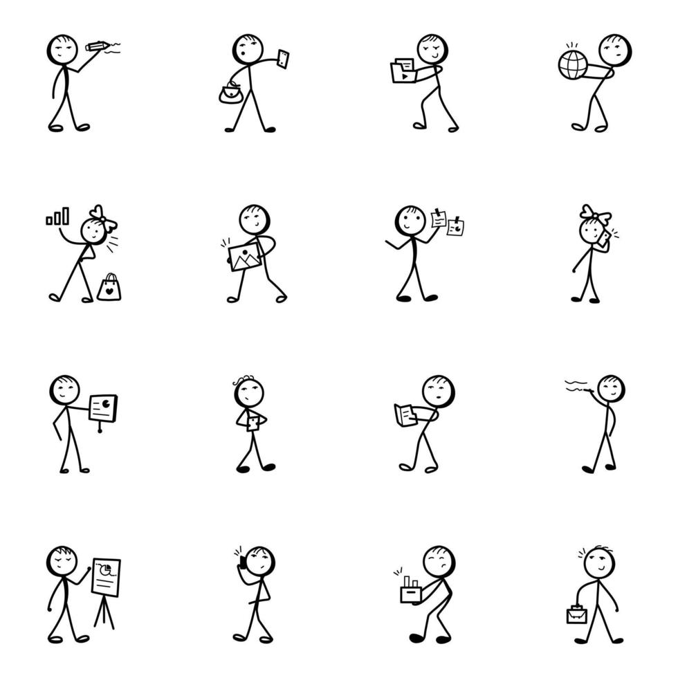 Set of Business Stick Figure Doodle Icons vector
