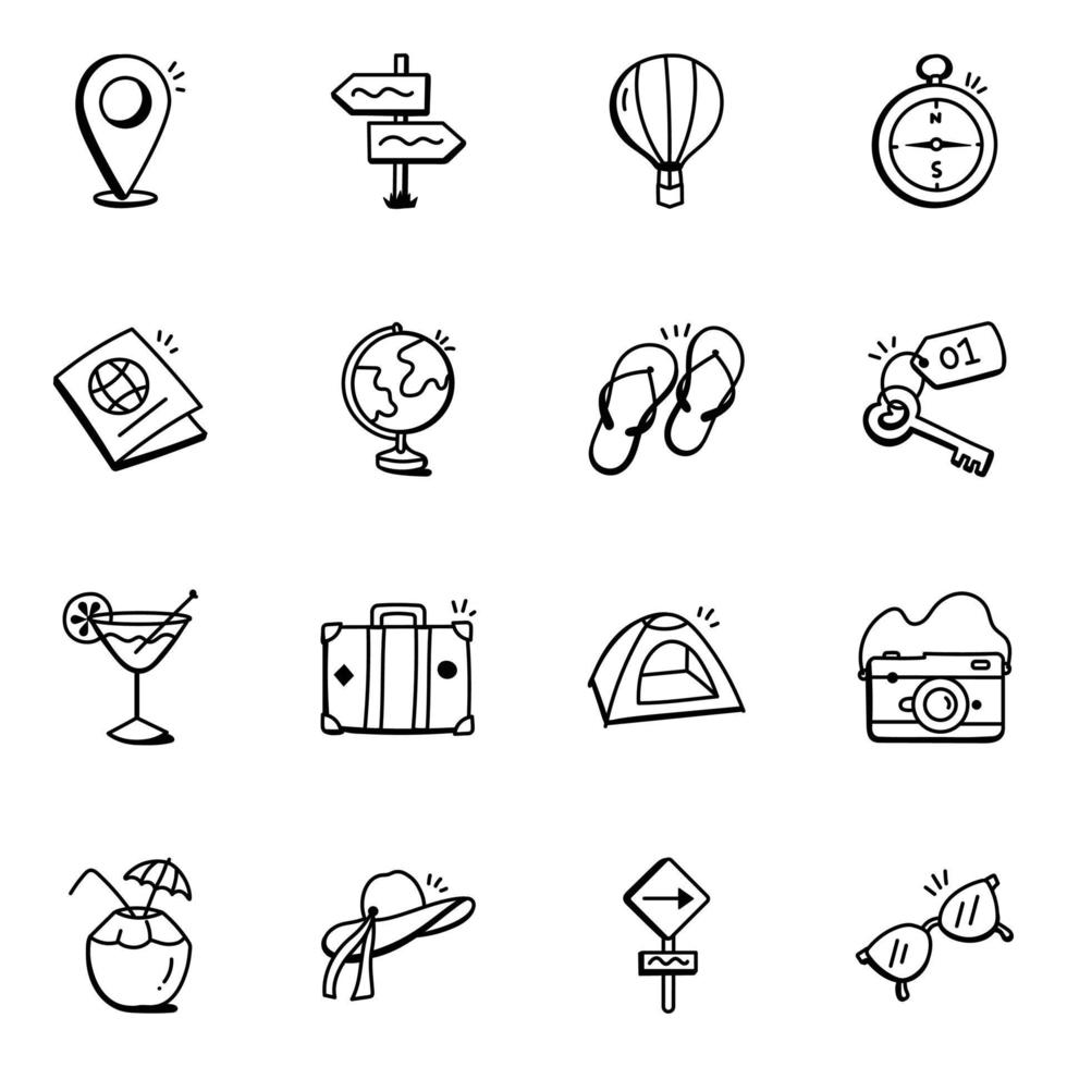 conjunto de iconos dibujados a mano de viaje vector