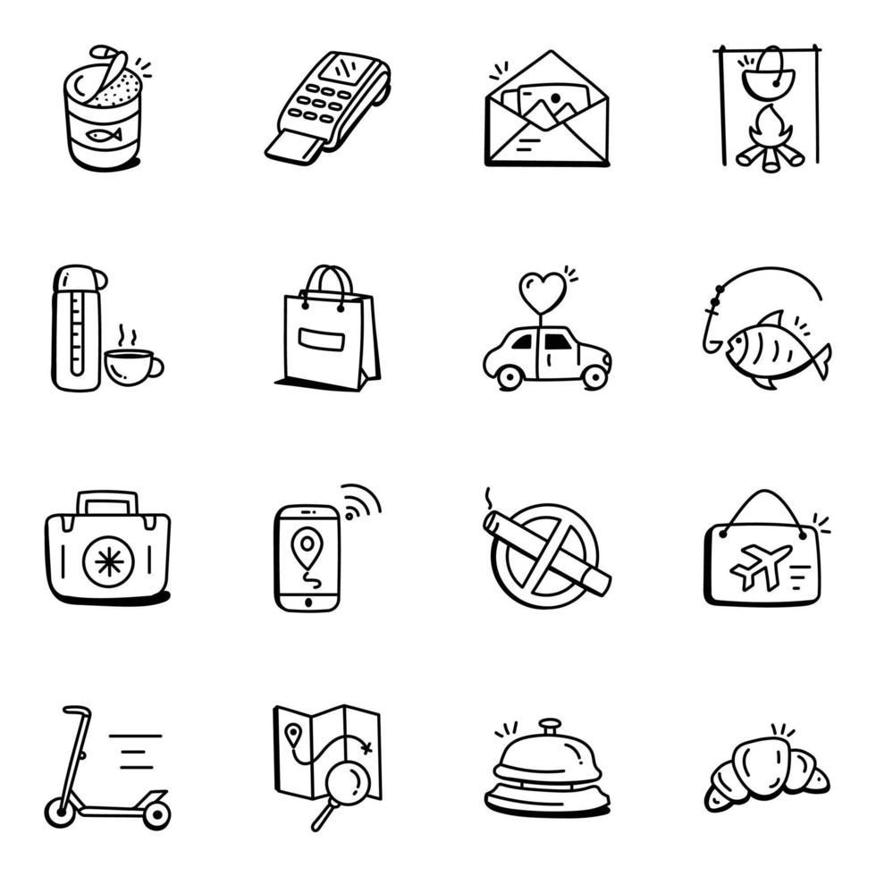 Set of Travel and Holiday Doodle Icons vector