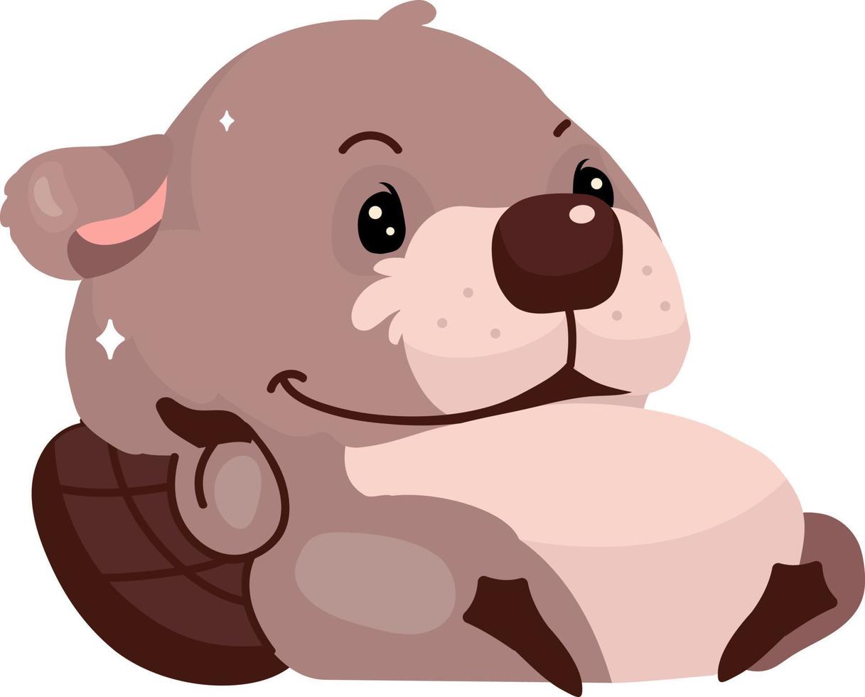 Cute fluffy beaver lying on back semi flat color vector character