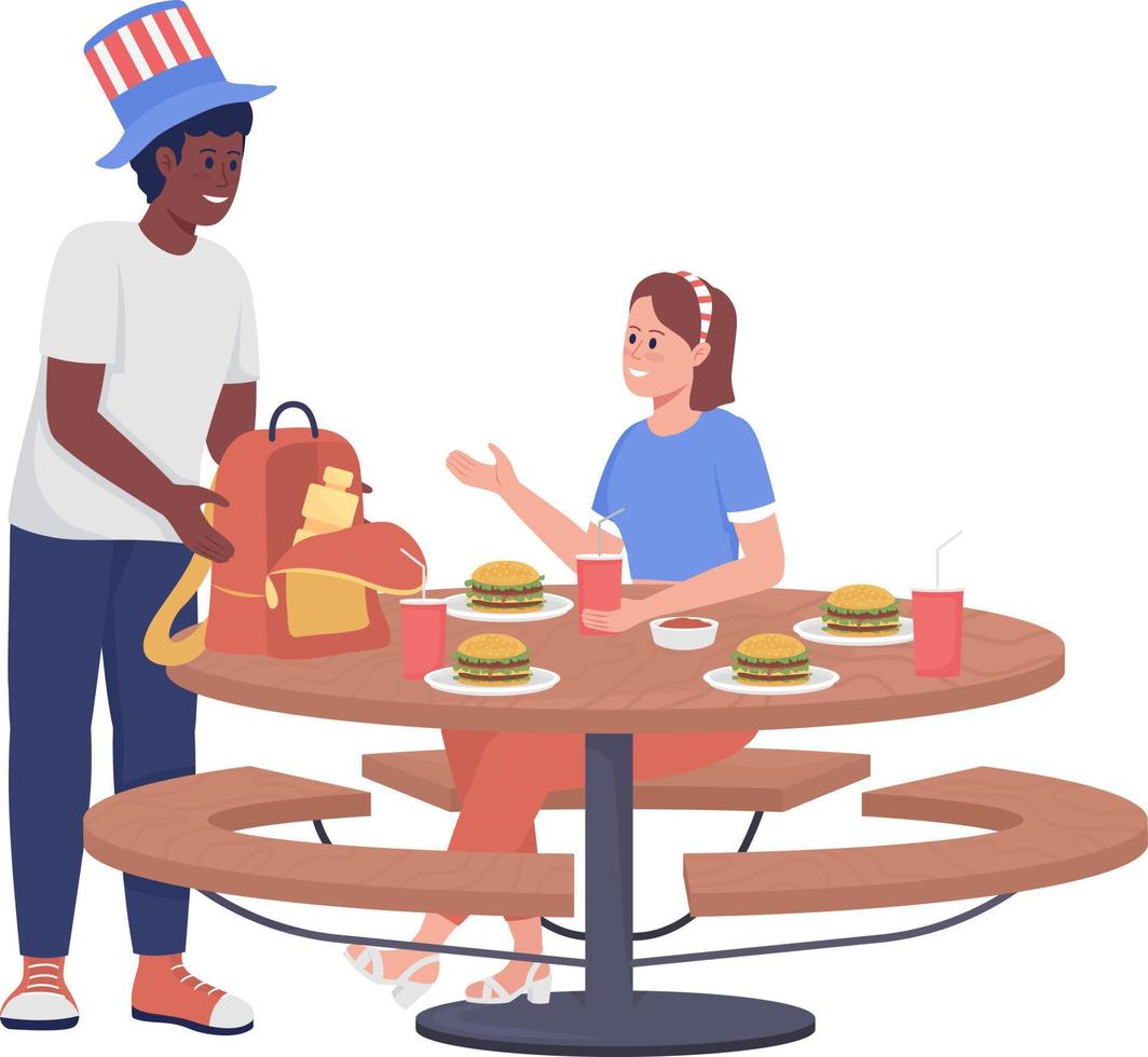 Man and woman at picnic semi flat color vector characters