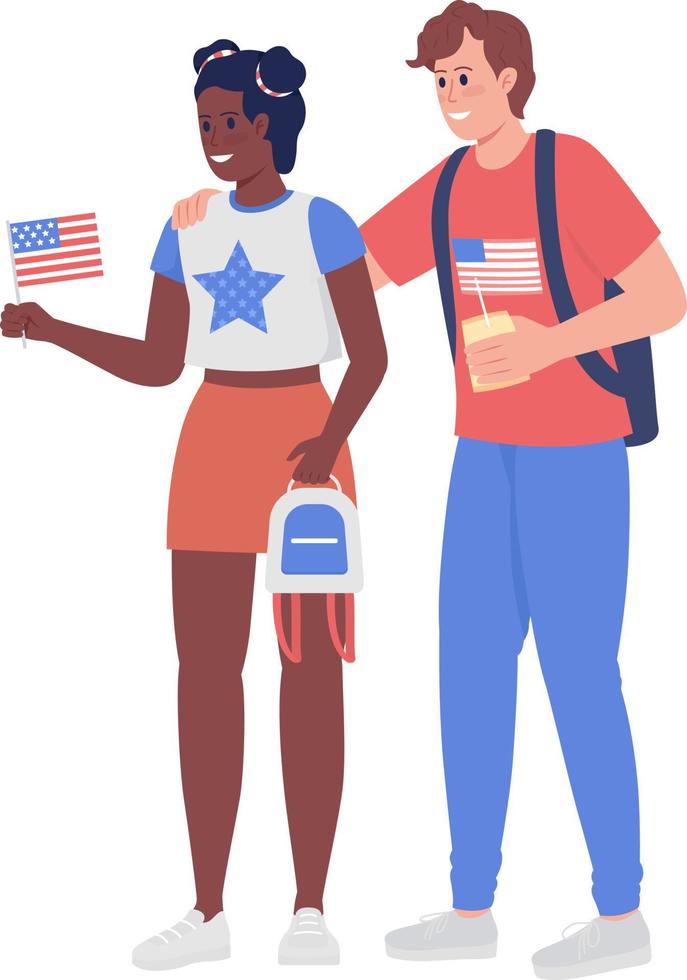 un par de patriotas americanos personajes de vectores de color semiplanos