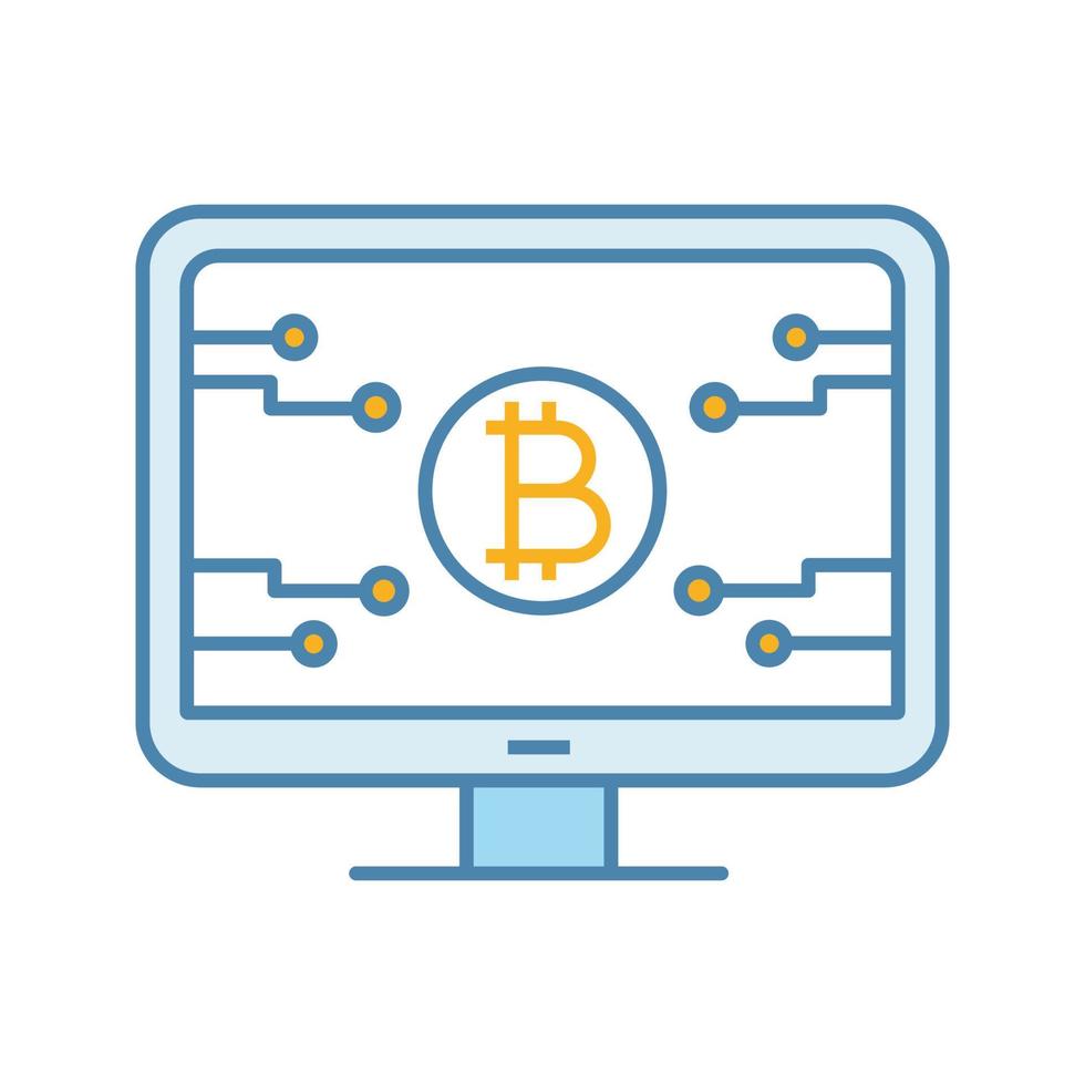 Bitcoin official webpage color icon. Mining farm landing. Blockchain server page. Cryptocurrency business website. Isolated vector illustration