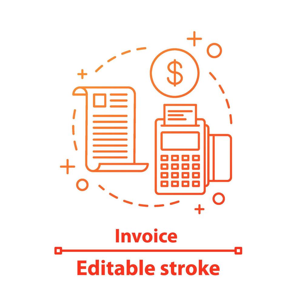 Invoice concept icon. Money transaction idea thin line illustration. Cashless payment. Price list. Vector isolated outline drawing. Editable stroke