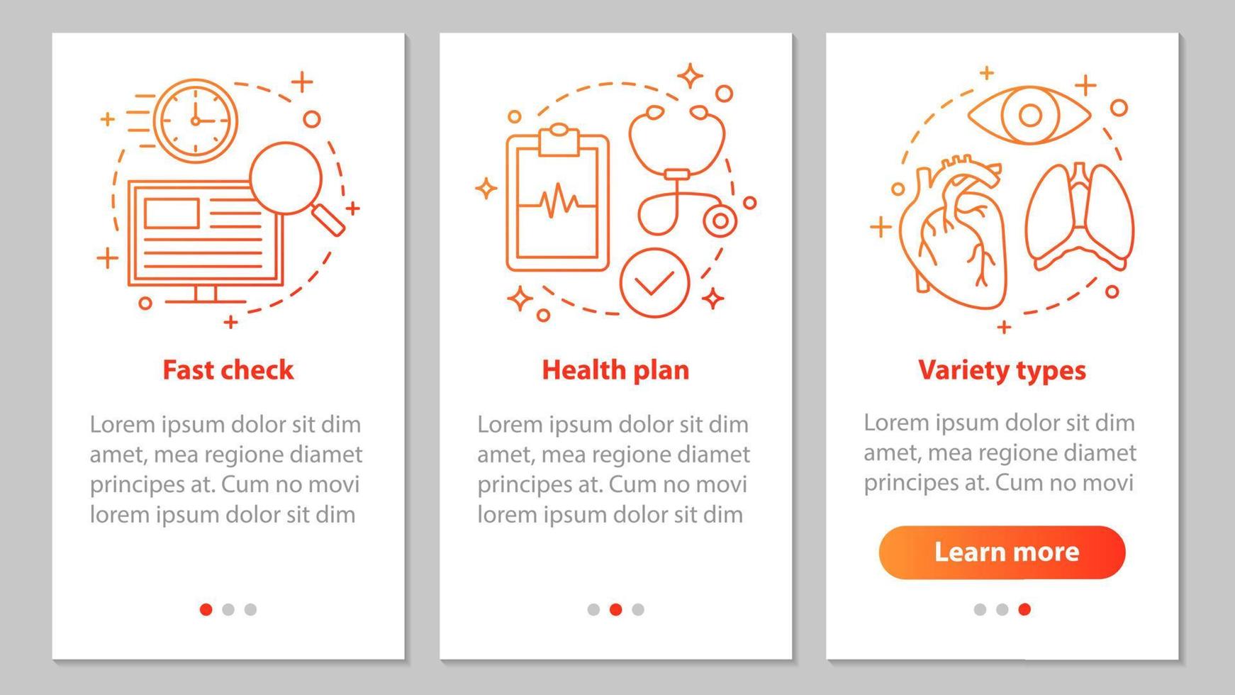 Medical services onboarding mobile app page screen with linear concepts. Diagnosis. Medical exam. Healthcare and medicine steps graphic instructions. UX, UI, GUI vector template with illustrations