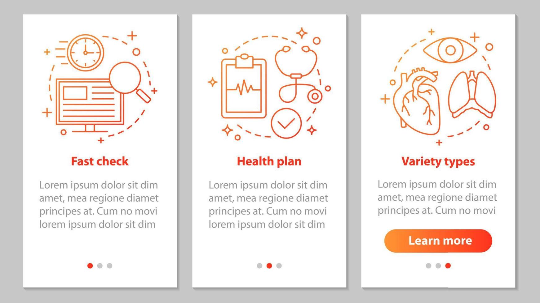 servicios médicos que incorporan la pantalla de la página de la aplicación móvil con conceptos lineales. diagnóstico. Examen médico. Instrucciones gráficas de pasos de atención médica y medicina. ux, ui, plantilla vectorial gui con ilustraciones vector