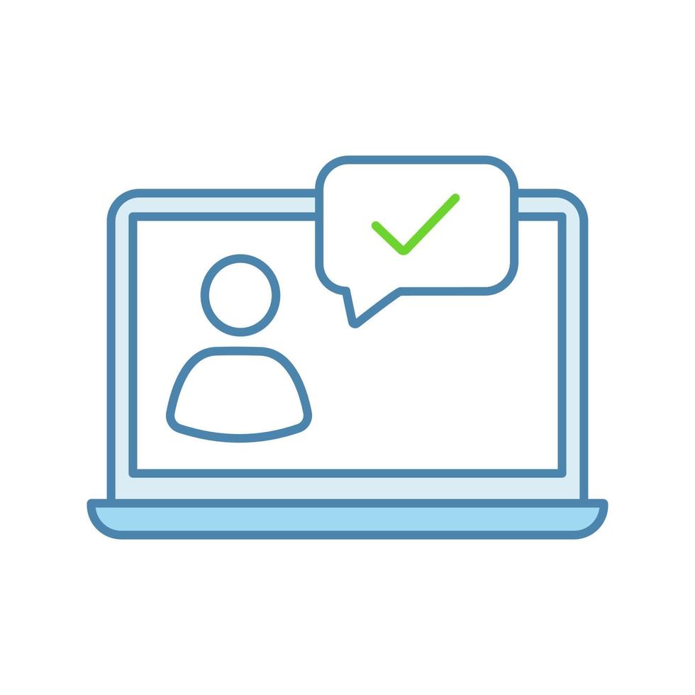 Approved chat color icon. Chatbot. Online verification. Support chat. Online communication. User page. Isolated vector illustration