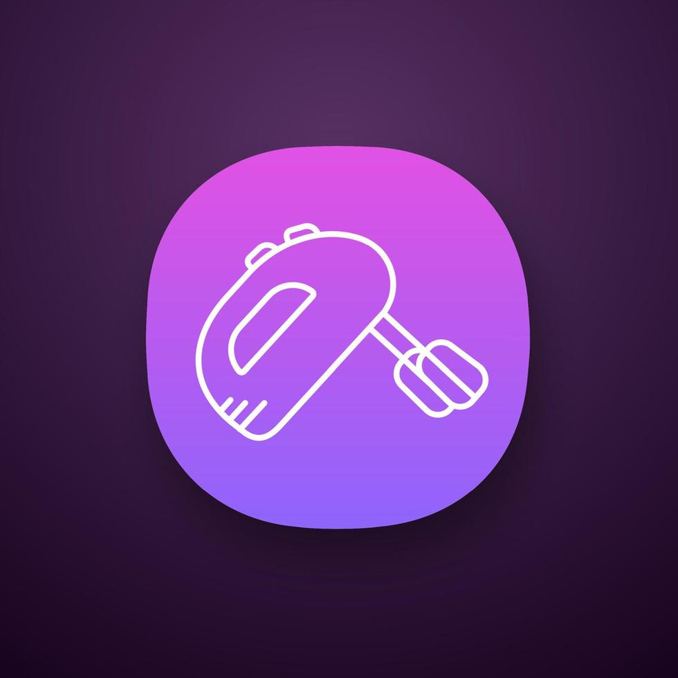 Handheld mixer app icon. Blending, whipping, kneading device. Kitchen appliance. UI UX user interface. Web or mobile application. Vector isolated illustration