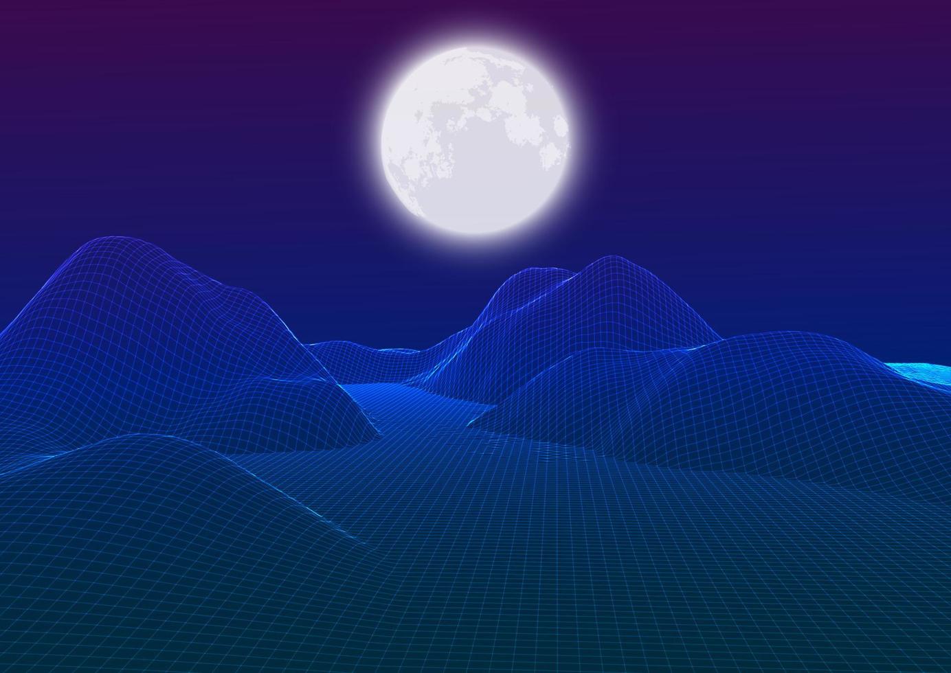 Wireframe landscape against a moonlit sky vector