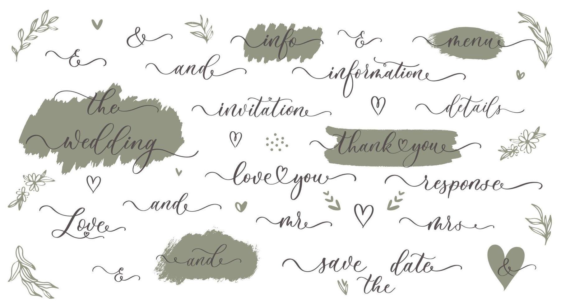 Save the Date calligraphy set. Hand lettering wedding phrase for invitation design, card, banner, photo overlay. vector