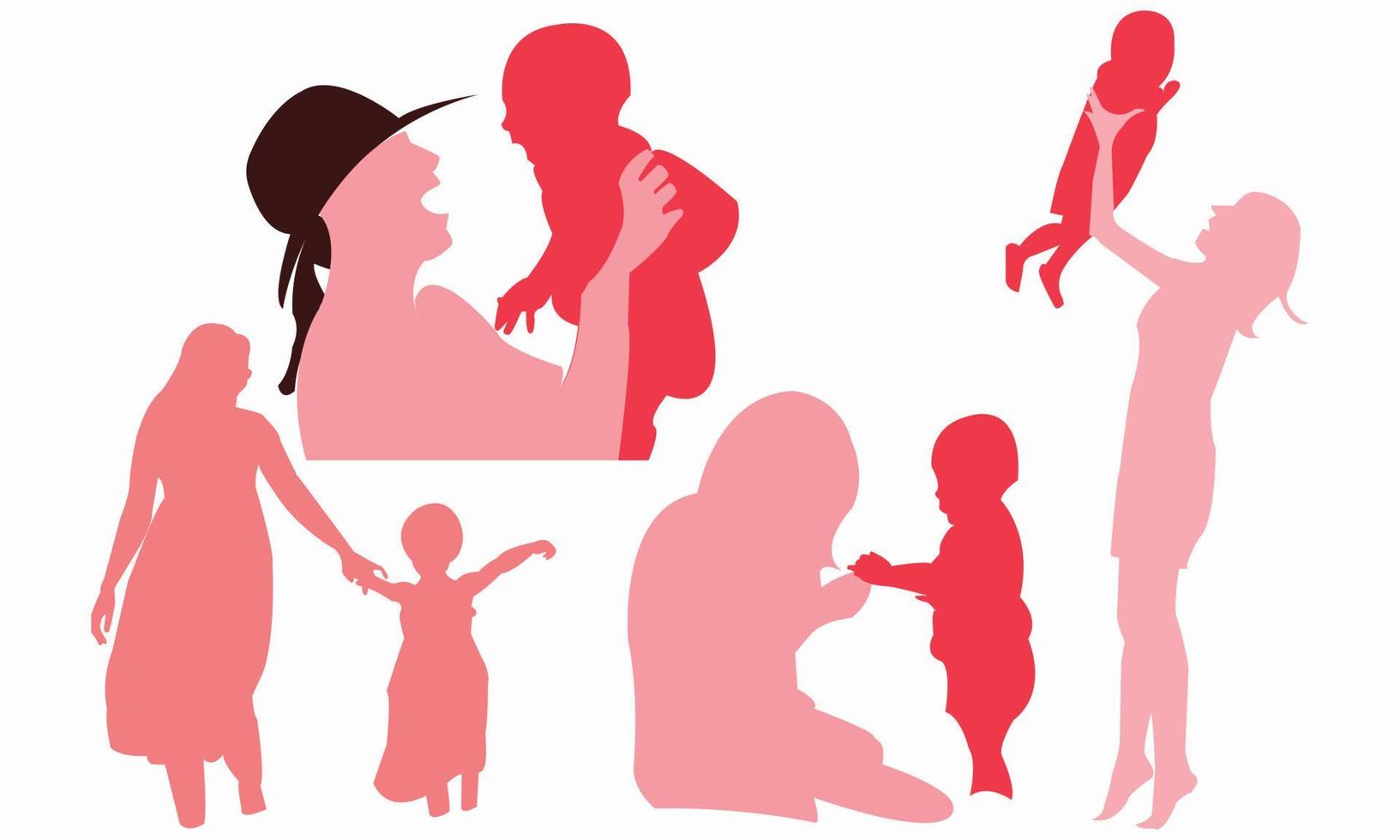 diseño de ilustración de silueta de vector de madre e hijo