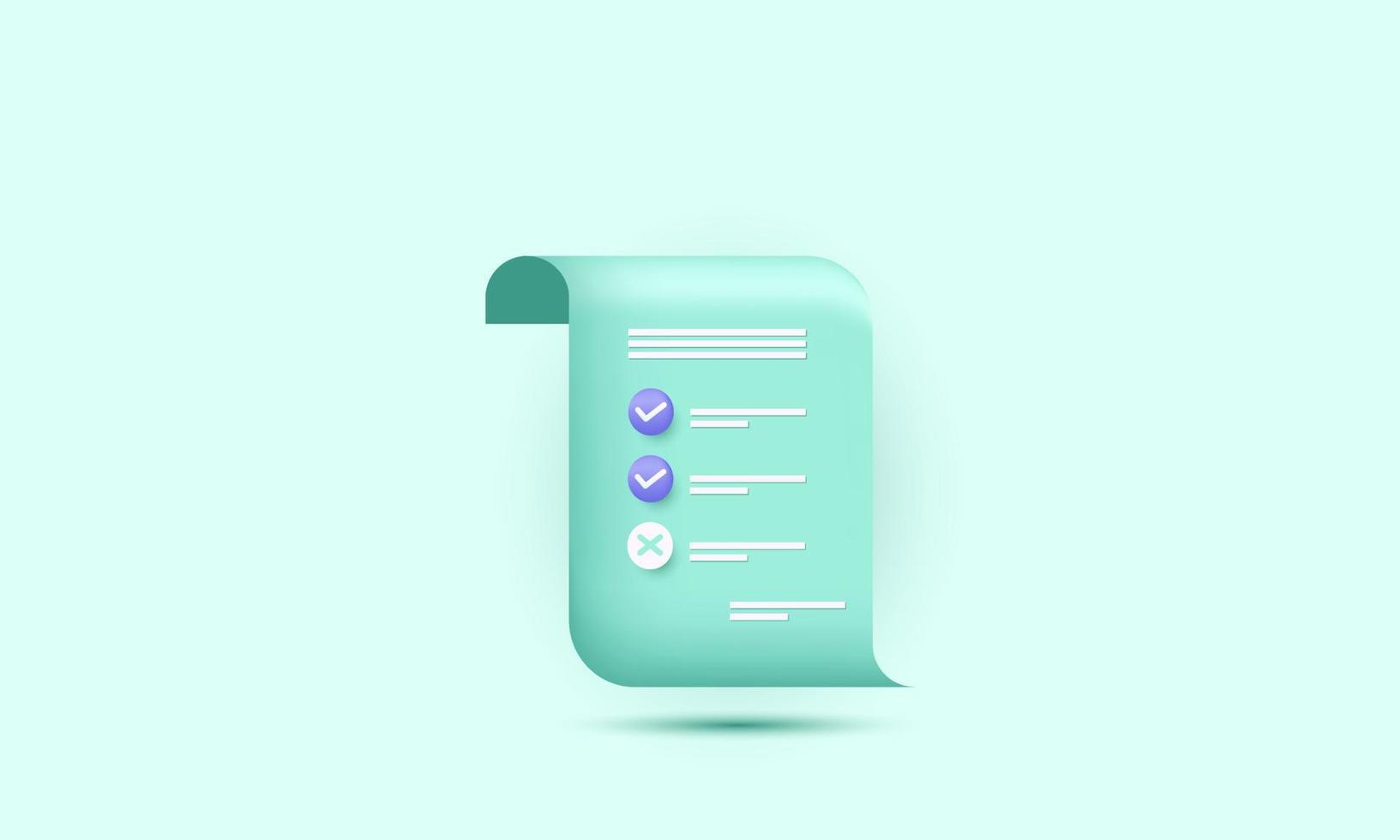 3d document vector icon contract checklist on green background