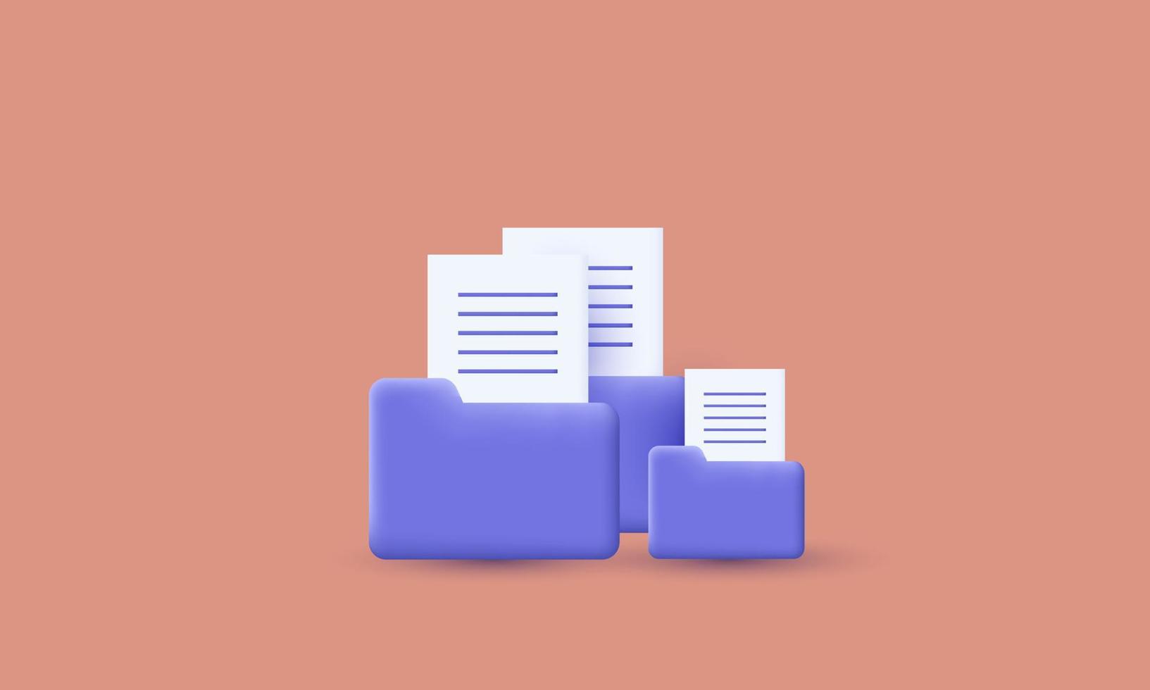 3d cartoon style minimal three folder files isolated on vector