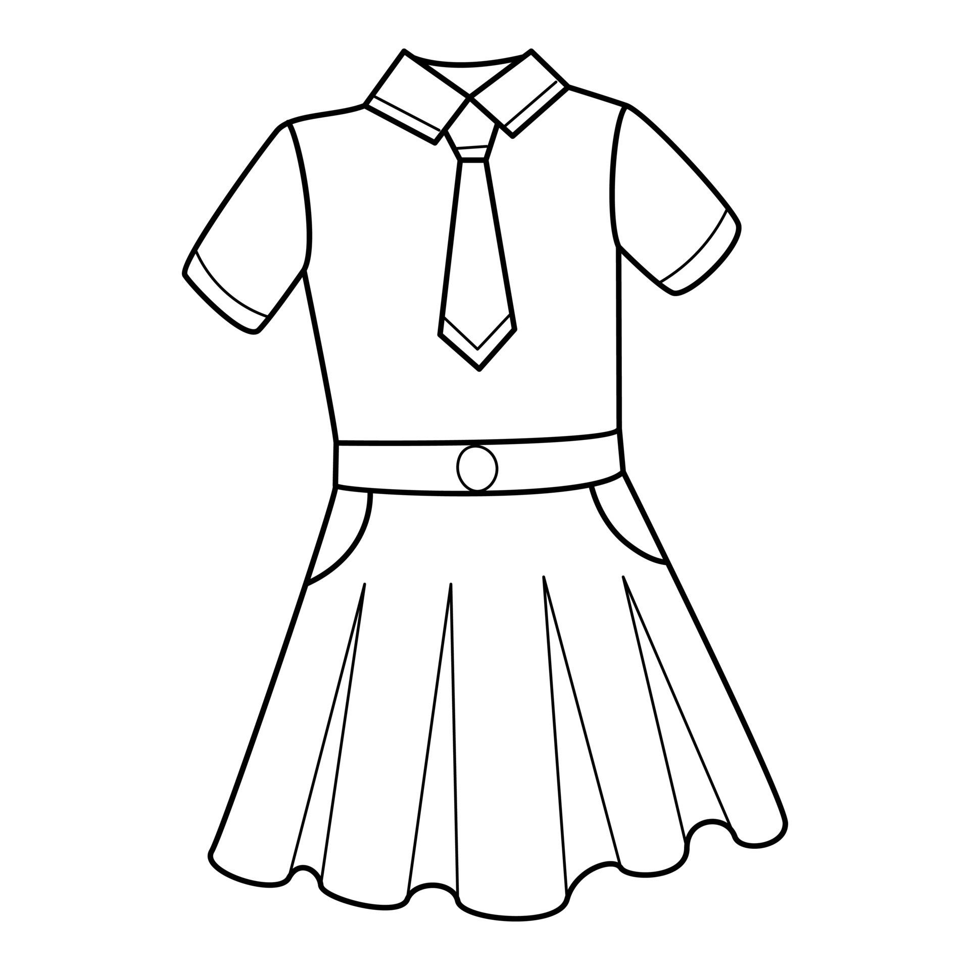 Girls ' school uniforms. A blouse with a tie and a skirt. Clothes. Doodle.  Hand-drawn black and white vector illustration. The design elements are  isolated on a white background. 7509042 Vector Art