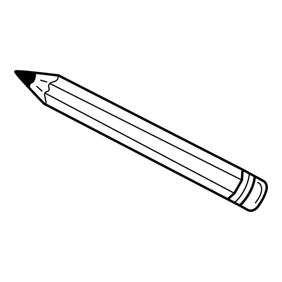 un simple lápiz con una goma de borrar. artículo escolar, material de oficina. garabatear. ilustración vectorial en blanco y negro dibujada a mano. los elementos de diseño están aislados en un fondo blanco. vector