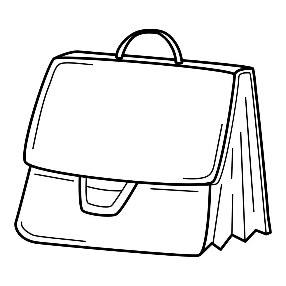 Briefcase, business diplomat, business bag. Doodle. Hand-drawn black and white vector illustration. Design elements are isolated on a white background