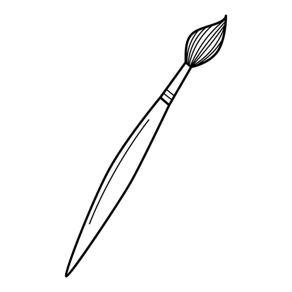 A brush for drawing, a tool for art. School item. Doodle. Hand-drawn black and white vector illustration. Design elements are isolated on a white background